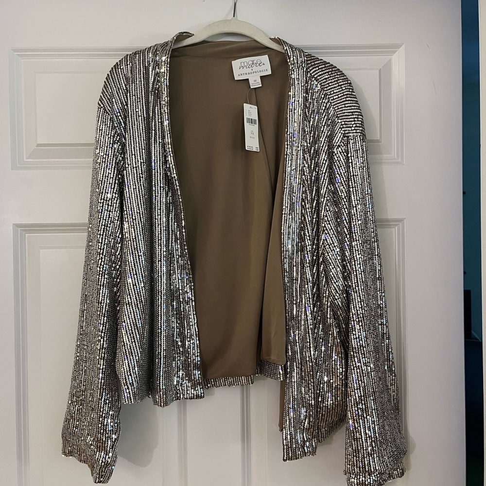 Anthropologie Mare Mare Sequin Duster Taupe Jacket Cardigan Size 3x NWT